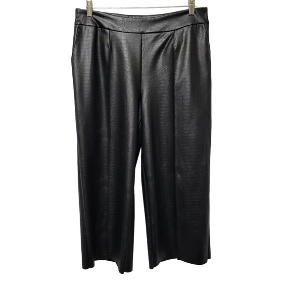 Jason Wu Pants - J Jason Wu Sz 10 Pants Faux Leather Croc Texture Cropped Culotte Wide Leg Black